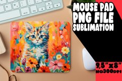 Adorable Cat with Vibrant Floral Mouse Pad PNG Product Image 1
