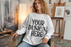 White Gildan 18000 Sweatshirt Model Mockups, Product Image 1