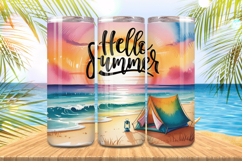 Hello Summer Camping tent in beach Tumbler Wrap PNG Sublimat Product Image 1