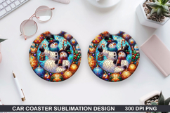 Snowman Car Coaster Sublimation|Christmas Coaster PNG Design Product Image 1