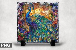 Stained Glass Peacock - Square Sublimation Slate Design Product Image 1