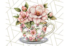 Vintage Floral Teacup Clipart PNG, Blooming Teacups Clip Art Product Image 5