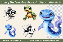 Funny Underwater Animals Sublimation PNG Product Image 1