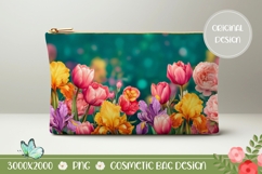 Art Tulips Cosmetic Bag PNG, Green Cosmetic Bag Template Product Image 1