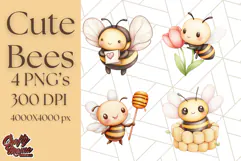 Adorable Bee Clipart PNG, Kawaii Bumblebee Illustrations Product Image 1