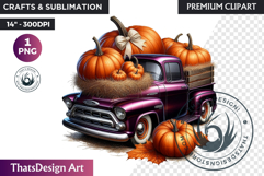 Fall Vintage Truck with Pumpkin PNG clipart thanksgiving Product Image 1