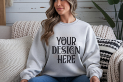 Ash Gildan 18000 Sweatshirt Mockup,G18000 Crewneck Sweatshir Product Image 1