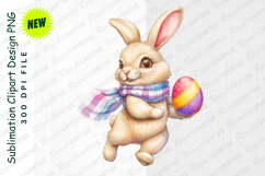 Watercolor Easter Bunny Clipart With Scarf Holding PNG Product Image 1