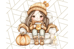 Pumpkin Spice Chibi Girls, Fall Accessories PNG, Cozy Autumn Product Image 5