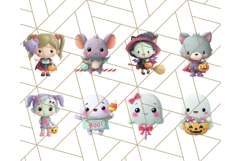 Kawaii Halloween Clipart Cute Kids and Candy Elements Png Product Image 5