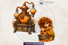 Autumnal Witch Kitchen Clipart | Cozy Fall PNG Set Product Image 13