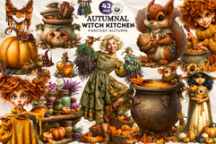 Autumnal Witch Kitchen Clipart | Cozy Fall PNG Set Product Image 1