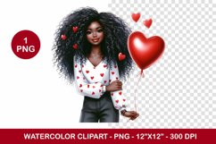 valentine png watercolor clipart - black girl Product Image 1