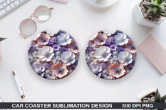 Flowers Car Coaster Sublimation| Flowers Coaster PNG Design Product Image 1