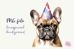 4 French Bulldog Birthday Party Hat Watercolor Clipart PNG Product Image 2