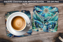 Snowman Coaster Sublimation, Christmas Coaster PNG Design Product Image 1