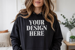 Black Gildan 18500 Hoodie Mockup ,Cozy Unisex Sweatshirt Product Image 1
