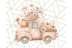 Vintage Truck Pumpkin and Fall Flowers PNG Clipart, Autumn Product Image 5