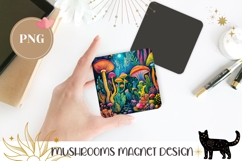 Neon Mushrooms Magnet, Colorful Forest Magnet Sublimation Product Image 1