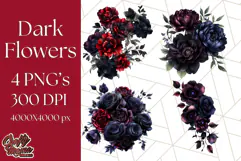 Gothic Floral PNG, Dark Aesthetic Flowers Clipart Print Product Image 1