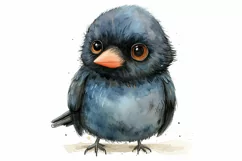 Cute Crow Bird Baby Watercolor Handmade illustration Product Image 1