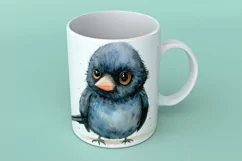 Cute Crow Bird Baby Watercolor Handmade illustration Product Image 2