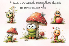 Cute Whimsical Caterpillar Clipart PNG Product Image 1