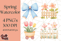 Pastel Watercolor Spring Clipart, Cheerful Floral Png Design Product Image 1