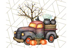 Halloween Cottagecore Truck PNG Clipart, Fall Style Clip Art Product Image 5