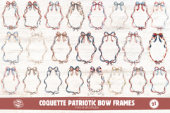 Coquette Patriotic Ribbon Bow Frames Clipart Product Image 1