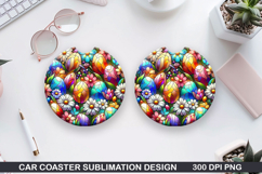 Bright Egg Car coaster sublimation, Easter Coaster PNG Product Image 1