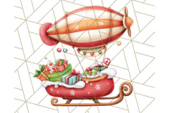 Santa Sleigh Ride Clipart PNG, Flying Reindeer Christmas Art Product Image 5