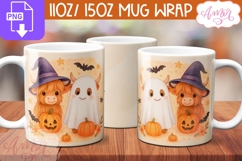 Cute Halloween mug wrap PNG, Highland cow coffee mug PNG Product Image 1