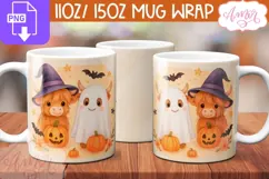 Cute Halloween mug wrap PNG, Highland cow coffee mug PNG Product Image 1