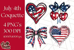 Coquette 4th of July Png, Patriotic Hearts and Bows Clipart Product Image 1