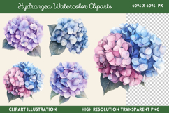 Hydrangea Watercolor Cliparts Bundle PNG Product Image 2