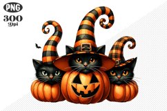 Halloween Cat And Pumpkin Sublimation - Clipart PNG Design Product Image 1