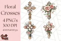 Faith Cross PNG with Flowers, Watercolor Religious Art Print Product Image 1