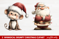 2 Whimsical Grumpy Christmas Clipart | Funny Grumpy Holiday Product Image 1