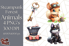 Vintage Steampunk Forest Animal PNG Clipart for Sublimation Product Image 1