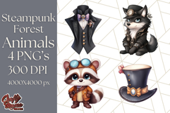 Vintage Steampunk Forest Animal PNG Clipart for Sublimation Product Image 1