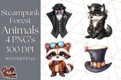 Vintage Steampunk Forest Animal PNG Clipart for Sublimation Product Image 1