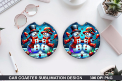 Snowman Car Coaster Sublimation|Christmas Coaster PNG Design Product Image 1