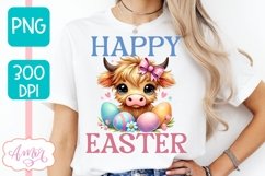 Happy Easter sublimation PNG, Cute highland cow PNG design Product Image 4