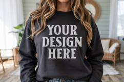 Black Gildan 18000 Crewnwck Sweatshirt Mockup, gildan 18000 Product Image 1