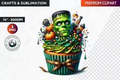 Halloween Cupcake Clipart,Halloween clipart,frankenstein PNG Product Image 1
