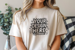 Women Plaid Chair T-Shirt Mockup PSD JPG Product Image 1