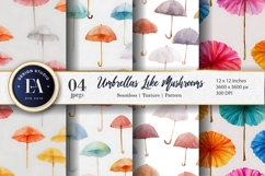 Watercolor Umbrellas Designed Like Mushrooms Digital Paper Product Image 1