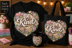 Be Kind Floral PNG | Cute Retro Inspirational Quote Design Product Image 1