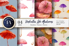 Watercolor Umbrellas Designed Like Mushrooms Digital Paper Product Image 1